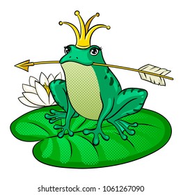 Princess Frog fairy-tale animal pop art retro vector illustration. Isolated image on white background. Comic book style imitation.