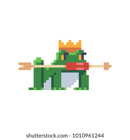 Princess Frog. Fairytale character of Russian fairy tale. Pixel art. Sticker design. Isolated vector illustration.
