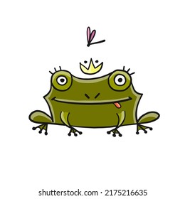 Princess frog. Isolated on white background. Cartoon for your design