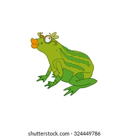 Princess Frog with lips and glasses. Fun vector sketch. Drawing vector sketch.