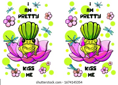 princess frog on lotus with dragonflies