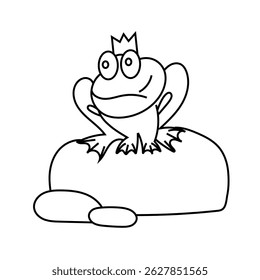 Princess Frog on a rock waiting love. Isolated on white background. Vector illustration