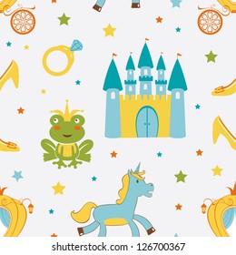 Princess frog seamless pattern. Vector format