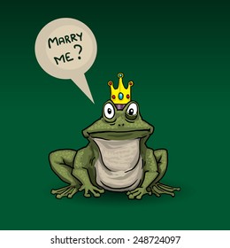 Princess frog, with speech bubble, marry me, vector illustration