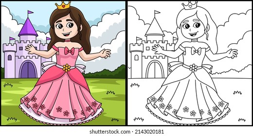 Princess In Front Of The Castle Coloring 