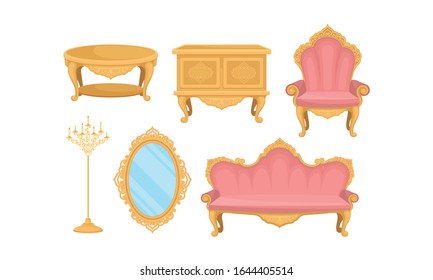 Princess Furnishing Objects for Bedroom or Living Room Vector Set