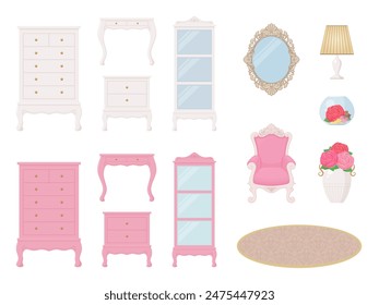 Muebles de la princesa y conjunto de ilustración interior