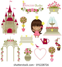 Princess garden. Cute isolated icons over white background