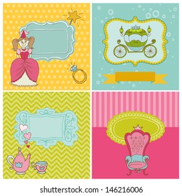 Princess Girl Card Set - for design and scrapbook - with place for your text - in vector