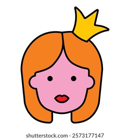 Princess Girl With Golden Crown Flat Icon Isolated On White Background
