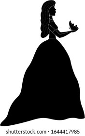 princess girl silhouette with butterfly on hand