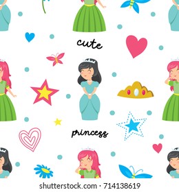 Princess girly theme seamless pattern