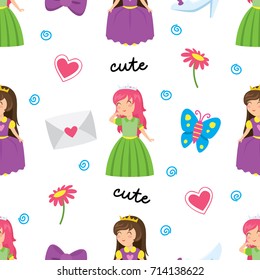 Princess girly theme seamless pattern