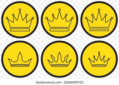 Princess Golden and Black Crown Icon Collection Set Isolated on white Background Vector Illustration on transparent background. EPS 10.