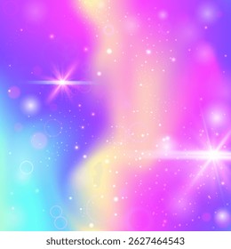 Princess Gradient. Kawaii Hologram. Pink Pastel Pattern. Iridescent Mystical Mesh. Blue Abstract Invitation. Purple Unicorn Background. Fairy Texture. Stars Kawaii Hologram.