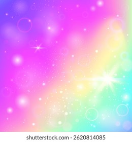 Princesa Gradiente. Fondo del Universo Lila. Invitación Kawaii. Efecto Brillos iridiscentes. Patrón Abstractas púrpura. Holograma del arco iris rosado. Textura mágica. Linda Princesa Gradiente.