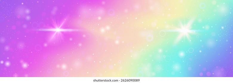 Princess Gradient. Pink Kawaii Pattern And Beautiful Unicorn Background. Purple Fairy Hologram. Fantasy Cartoon Dream With Shiny Holographic Star Design. Blue Princess Gradient.