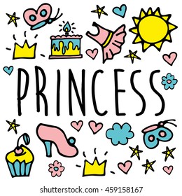 Princess. Greeting card postcard poster birthday invitation typography background design. Vector Illustration. eps10