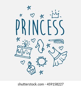 Princess. Greeting card postcard poster birthday invitation typography background design. Vector Illustration. eps10