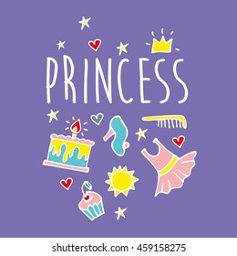 Princess. Greeting card postcard poster birthday invitation typography background design. Vector Illustration. eps10