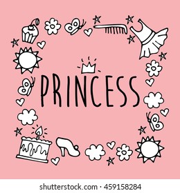 Princess. Greeting card postcard poster birthday invitation typography background design. Vector Illustration. eps10