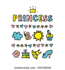 Princess. Greeting card postcard poster birthday invitation typography background design. Vector Illustration. eps10