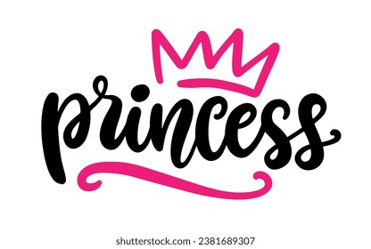 Prinzessin handgeschriebene Schreibvorlage. Moderner Kalligrafie-Textdruck, Kinderposter, Design der Hemdbekleidung, Baby-Dusche-Party-Einladung dekoratives Element