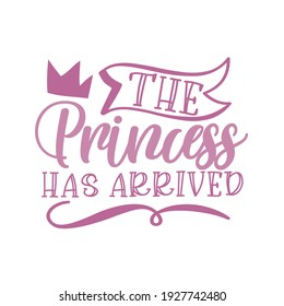 The Princess Has Arrived - calligraphy with crown.
Good for greeting card, textile print, Room decoration, Baby Shower and birthday design.