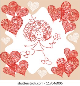 Princess hearts pattern background vector illustration