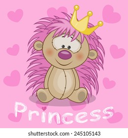 Princess Hedgehog with hearts on a pink background 
