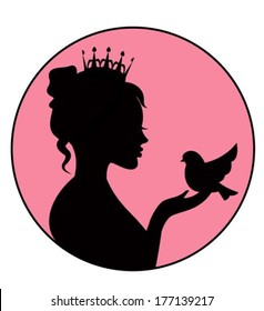 Princess holding a little bird in the palm