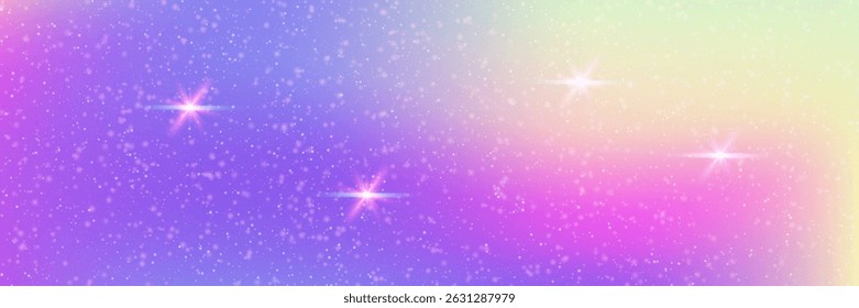 Princess Hologram. Pink Unicorn Gradient And Beautiful Kawaii Background. Purple Fairy Pattern. Bright Neon Backdrop Of Galaxy, Sky, And Universe Light. Blue Princess Hologram.