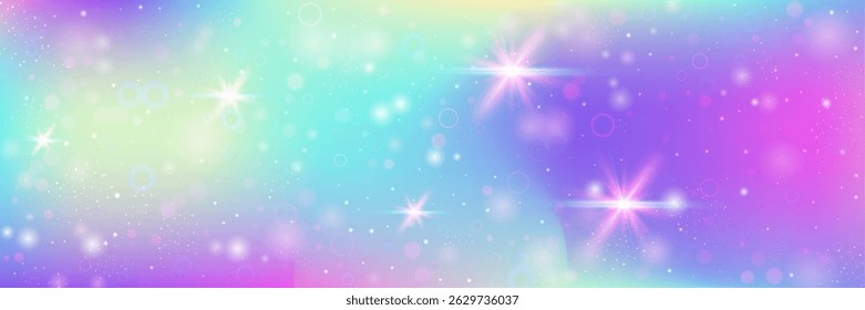 Princess Hologram. Pink Unicorn Pattern And Beautiful Magic Gradient. Purple Fairy Background. Cute Sparkle Texture With Candy Glitter And Watercolor Effect. Blue Princess Hologram.