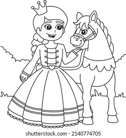 Princess And Horse Coloring Page for Kids