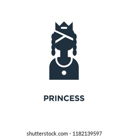 Princess icon. Black filled vector illustration. Princess symbol on white background. Can be used in web and mobile.