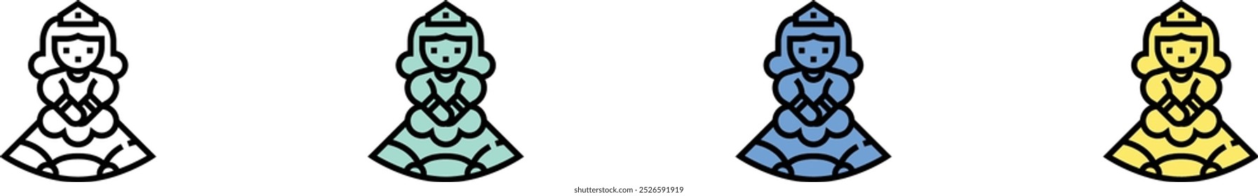 princess icon. Outline, Green, Blue and Yellow Style Design Isolated On White Background