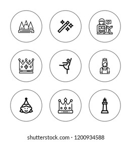 Princess icon set. collection of 9 outline princess icons with ballerina, birthday girl, crown, mermaid, king, princess icons. editable icons.
