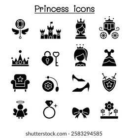 Princess icon set in glyph style