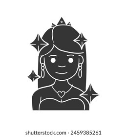 Princess Icon Silhouette Illustration. Fairytale Vector Graphic Pictogram Symbol Clip Art. Doodle Sketch Black Sign.