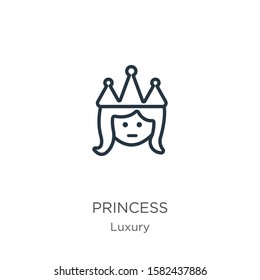 Princess icon. Thin linear princess outline icon isolated on white background from luxury collection. Line vector sign, symbol for web and mobile