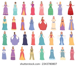Iconos de princesa establecen el vector de caricatura. Tiara. hada milagrosa