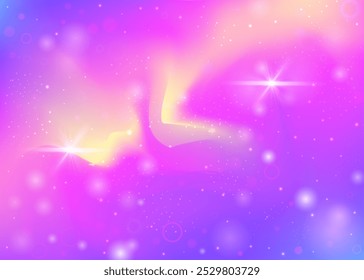 Princess Invitation. Purple Fairy Hologram. Rainbow Gradient. Holographic Fantasy Mesh. Pink Galaxy Background. Blue Universe Pattern. Magic Backdrop. Neon Princess Invitation.