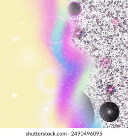 Princess Invitation. Purple Magic Gradient. Kawaii Hologram. Iridescent Sparkles Invite. Pink Fantasy Pattern. Blue Universe Background. Girl Backdrop. Candy Princess Invitation.