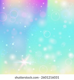 Princess Invitation. Purple Unicorn Hologram. Kawaii Gradient. Iridescent Blurred Mesh. Pink Girlish Pattern. Blue Universe Background. Rainbow Texture. Stars Princess Invitation.