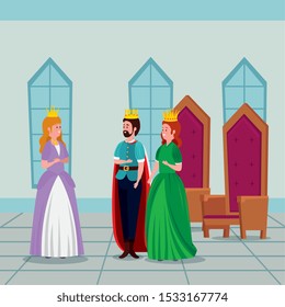 princess with king and queen in castle vector illustration design