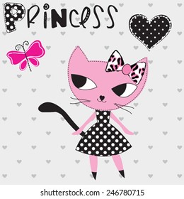 princess kitty with butterfly vector illustration