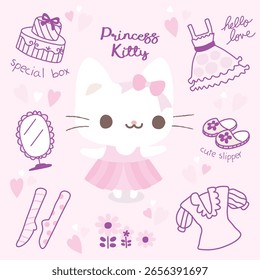 princess kitty doodle vektor satz