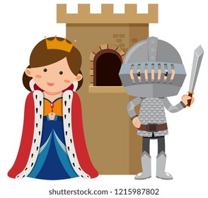 Princess and knight at castle illustration