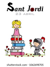 princess, knight and dragon. Catalonia traditional celebration. Sant Jordi