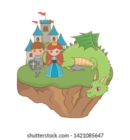 princess knight and dragon of fairytale design vector illustration
